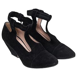 Giorgio Armani-Suede Leather T Strap Heels-Black