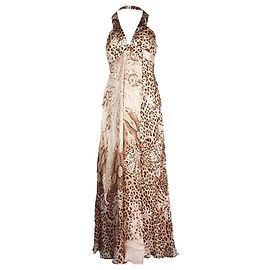 Roberto Cavalli Leopard Print Silk Maxi Flattering Dress with Open Back Other