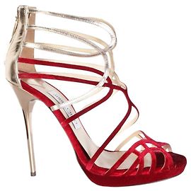 Jimmy Choo Bunting Red and Silver Caged Heels Red