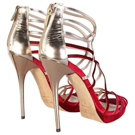 Jimmy Choo-Bunting Red and Silver Caged Heels-Red
