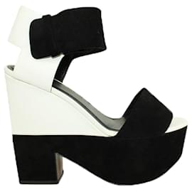 Céline-Black and White Suede Wedges/ block heels-Black