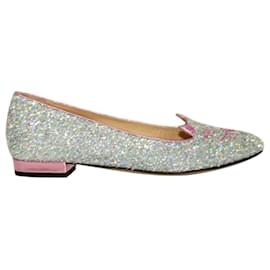 Charlotte Olympia-Glitter Kitty Flats-Pink