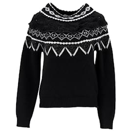Alberta Ferretti-Alberta Ferretti Patterned Long Sleeve Sweater in Black Cashmere-Black