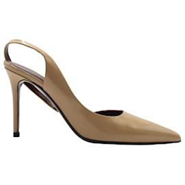 Céline-Celine Slingback-Pumps aus beigem Lackleder-Braun,Beige