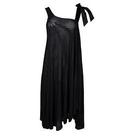 Chanel Black Mesh Asymmetric Dress with Bow on Shoulder Strap Black