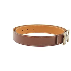 Hermès-Cinturón reversible Hermes Constance en cuero marrón y tostado-Castaño