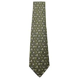 Hermès-Cravate imprimée Hermes en soie olive-Vert