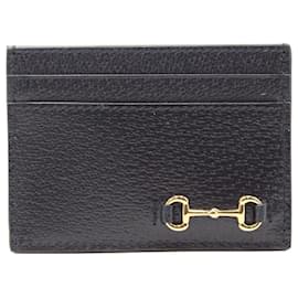 Gucci-Gucci Card Case with Horsebit In Black Leather-Black