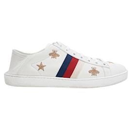 Gucci-Embroidered Stars and Bees Ace Sneakers-White