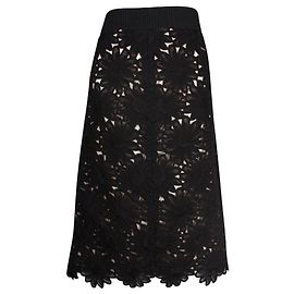 Dolce & Gabbana Schwarzer Midi-Bleistiftrock aus Spitze mit beigem Futter Schwarz
