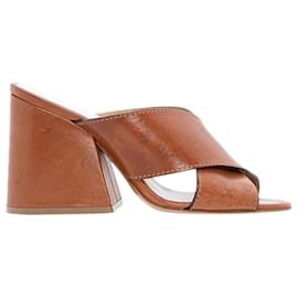 Maison Martin Margiela-Leather CrossStrap Wedge Sandals-Brown