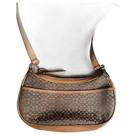 Bolsa Coach em couro e tecido bordado com monogramas Bege