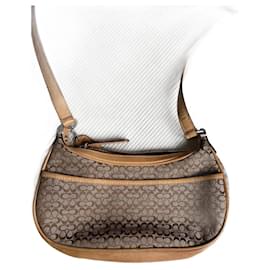 Coach-Coach leather and embroidered fabric bag with monograms-Beige
