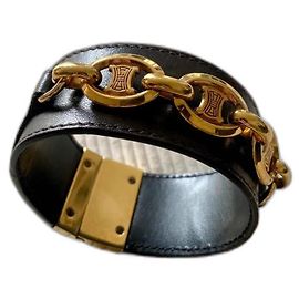 Céline Pulseira de couro e metal dourado CELINE Marrom Castanho escuro