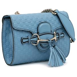 Gucci-Gucci Blue Mini Microguccissima Emily Crossbody Bag-Blue