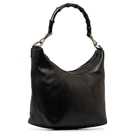 Gucci-Gucci Black Bamboo Leather Shoulder Bag-Black