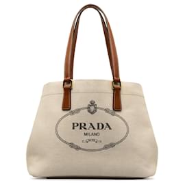 Prada-Prada Weiße Einkaufstasche mit Canapa-Logo-Weiß