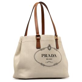 Prada-Prada White Canapa Logo Tote Bag-White