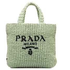 Prada-Prada – Kleine Tragetasche mit Logo aus Bast in Grün-Grün