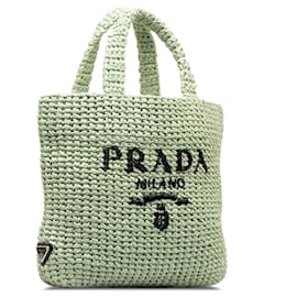 Prada-Petit sac cabas vert à logo en raphia Prada-Vert