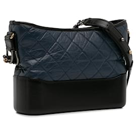 Chanel-Chanel Blue Small Bicolor Aged Calfskin Gabrielle Crossbody-Blue,Navy blue