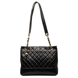 Chanel-Bolsa de piel de cordero acolchada negra de Chanel-Negro