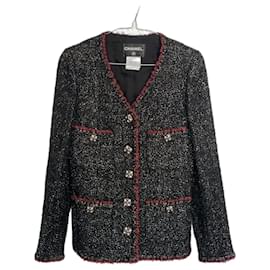 Chanel-Jaqueta de tweed preto com botões icônicos CC de joia por 9 mil dólares.-Preto