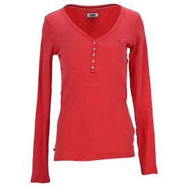 Tommy Hilfiger Top serafino da donna in cotone a coste Marrone Rosso