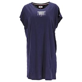 Tommy Hilfiger-Abito da donna con logo T-shirt dal taglio ampio Tommy Hilfiger in cotone blu navy-Blu navy
