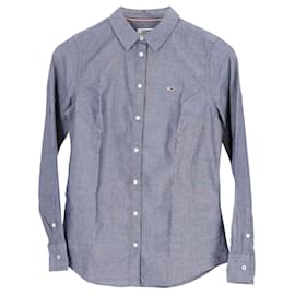 Tommy Hilfiger-Camisa de algodón Oxford de corte slim para mujer-Gris