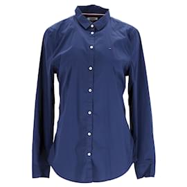 Tommy Hilfiger-Camisa feminina de algodão elástico com ajuste regular-Azul marinho