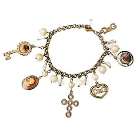 Dolce & Gabbana-Stupendo raro bracciale vintage DOLCE & GABBANA acciaio dorato con cammeo croce vari charms-D'oro