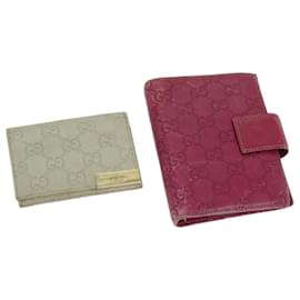 Gucci-GUCCI Guccissima Day Planner Cover Card Case 2Set Beige Pink Auth 66632-Pink,Beige