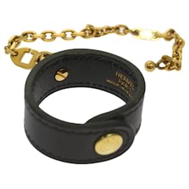 Hermès-HERMES Nomad Glove Holder Charm Leather Black Gold Auth bs12148-Black,Golden
