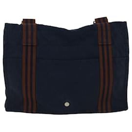 Hermès-HERMES Bassus MM Shoulder Bag Canvas Navy Brown Auth ti1562-Brown,Navy blue