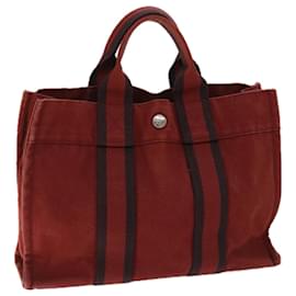 Hermès-HERMES Fourre Tout PM Hand Bag Canvas Red Auth 67108-Red