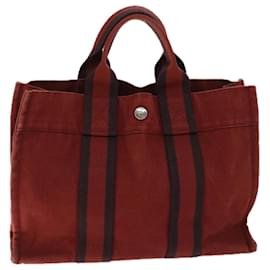 Hermès-HERMES Fourre Tout PM Hand Bag Canvas Red Auth 67108-Red