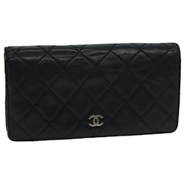 Chanel-CHANEL Matelasse Long Wallet Lamb Skin Black CC Auth bs12181-Black