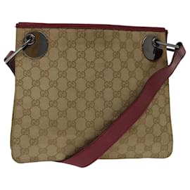 Gucci-GUCCI GG Canvas Shoulder Bag Beige Red 120841 Auth ki4128-Red,Beige