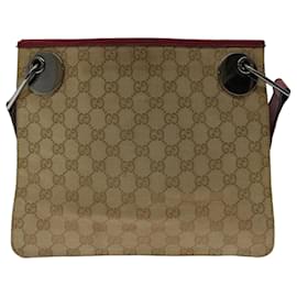 Gucci-GUCCI GG Canvas Shoulder Bag Beige Red 120841 Auth ki4128-Red,Beige