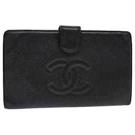 Chanel-CHANEL Long Wallet Caviar Skin Black CC Auth 66860-Black