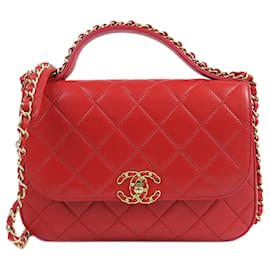 Chanel-Bolsos CHANEL Asa superior CC de moda-Roja