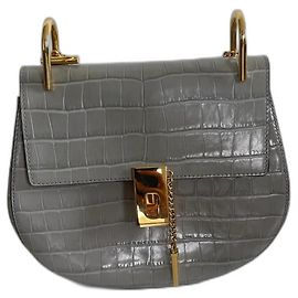 Chloé Drew Borsa a Tracolla Grigia Effetto Coccodrillo Grigio