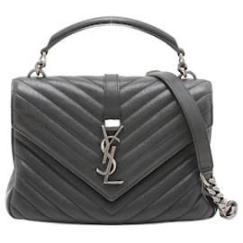 Saint Laurent-Cuero acolchado universitario mediano Chevron 2-Bolso tipo sobre Ways Negro-Negro