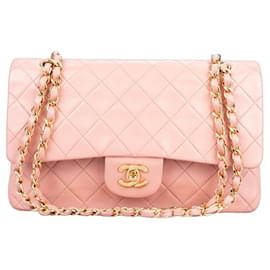 Chanel-Chanel Quilted Lambskin 24K Gold Medium Double Flap Bag-Pink