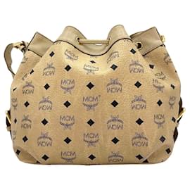 MCM-MCM Shoulder Bag Bucket Drawstring Bag Ivory Bag Logo Print Medium-Other