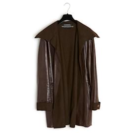 Chanel-Chanel AH99 Jacket Coat FR40 Leather Cashmere US10 FW99-Brown