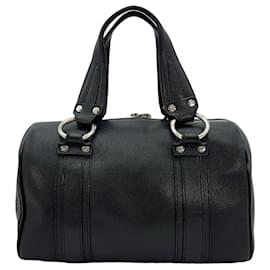 MCM-MCM Leather Handbag Boston Bag Black Silver Bag Heritage Tote Bag-Black