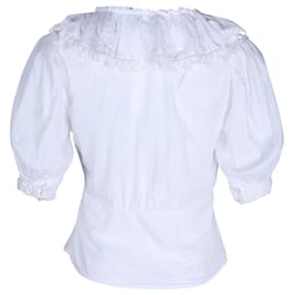 Autre Marque-Rixo Rihanna Lace-Trimmed Blouse in White Cotton-White