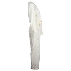 Nanushka-Nanushka Jumpsuit mit Bindeband vorne aus elfenbeinfarbenem Lyocell-Weiß,Roh